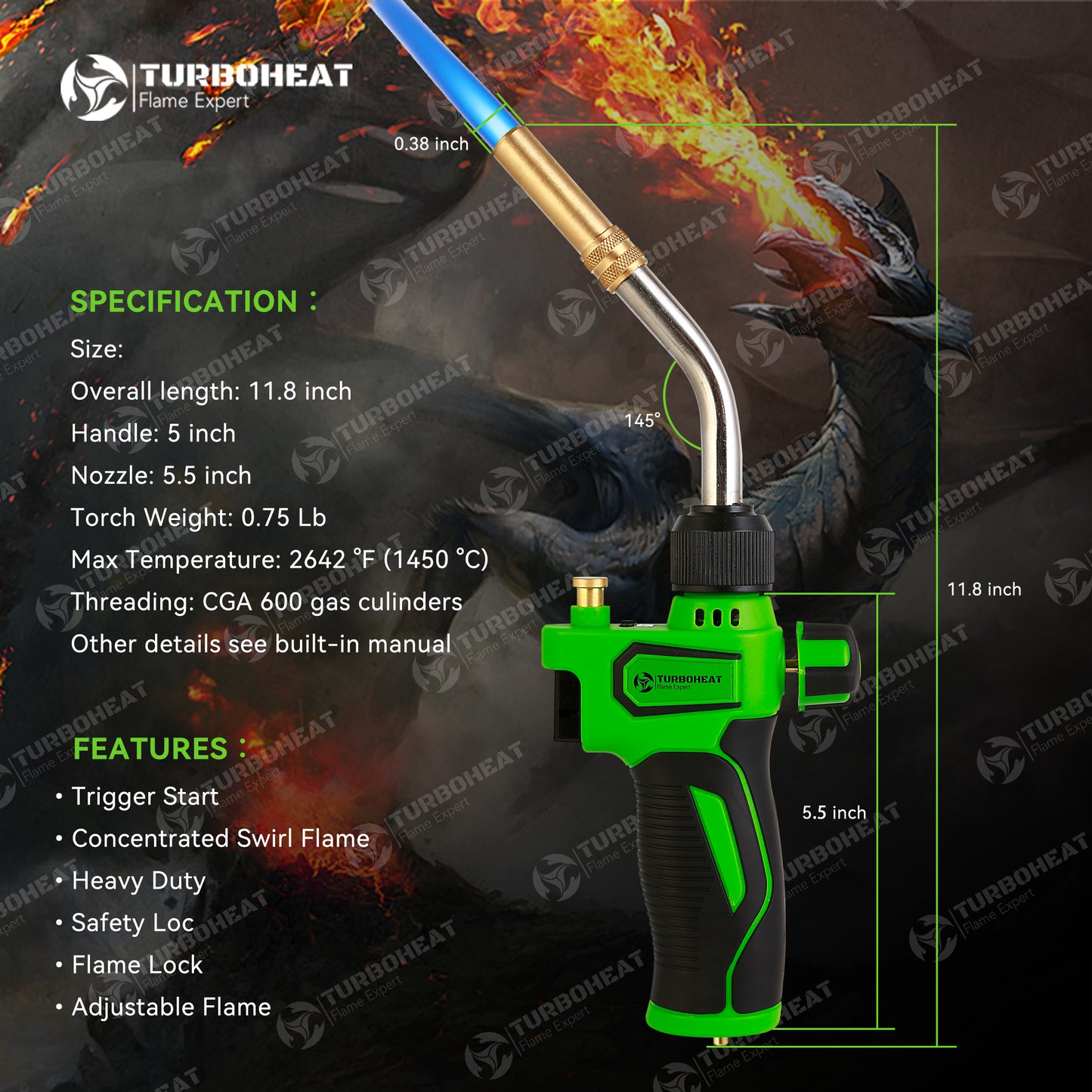 Propane Torch Head,High-Intensity Propane Torch Head with Igniter,Trigger Start MAPP Gas Torch Gun Rubber Easy Grip Handle,MAP Gas Torch Kit for MAPP PRO Propane Soldering Welding Brazing