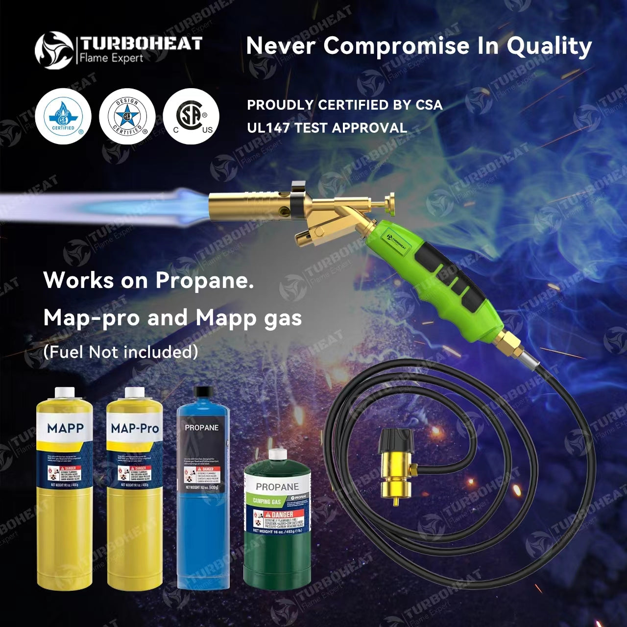 Super Jumbo Turbo Flame Propane Brass Torch with 5 ft Hose & Self Ignition High Intensity Portable Welding Torch kit Fuel on MAPP MAP Pro Gas for Soldering Brazing Large Diameter Copper Pipe