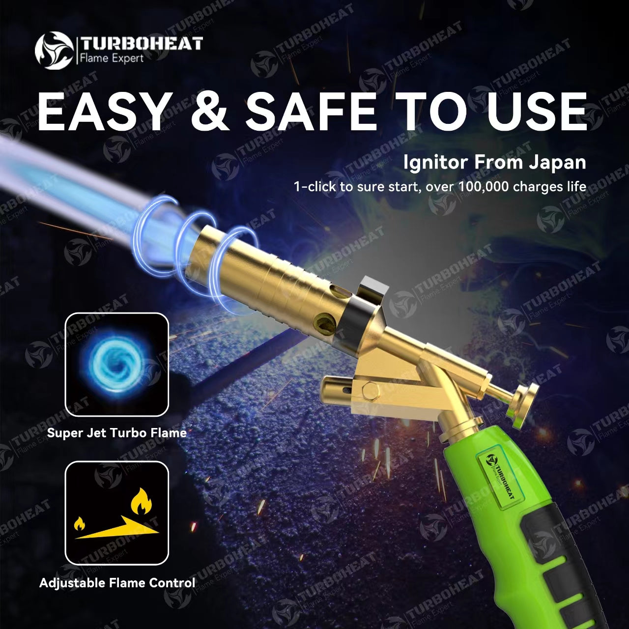 Super Jumbo Turbo Flame Propane Brass Torch with 5 ft Hose & Self Ignition High Intensity Portable Welding Torch kit Fuel on MAPP MAP Pro Gas for Soldering Brazing Large Diameter Copper Pipe