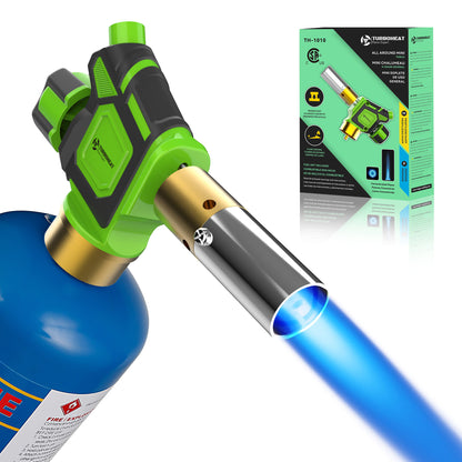 Handy Cyclone Propane Torch Head Turbo Flame Self Ignite Small Welding Torch Fuel on Propane MAPP MAP Pro Gas Cylinder Tank Push Button Trigger Start Mini Nozzle Soldering Brazing Glass Work