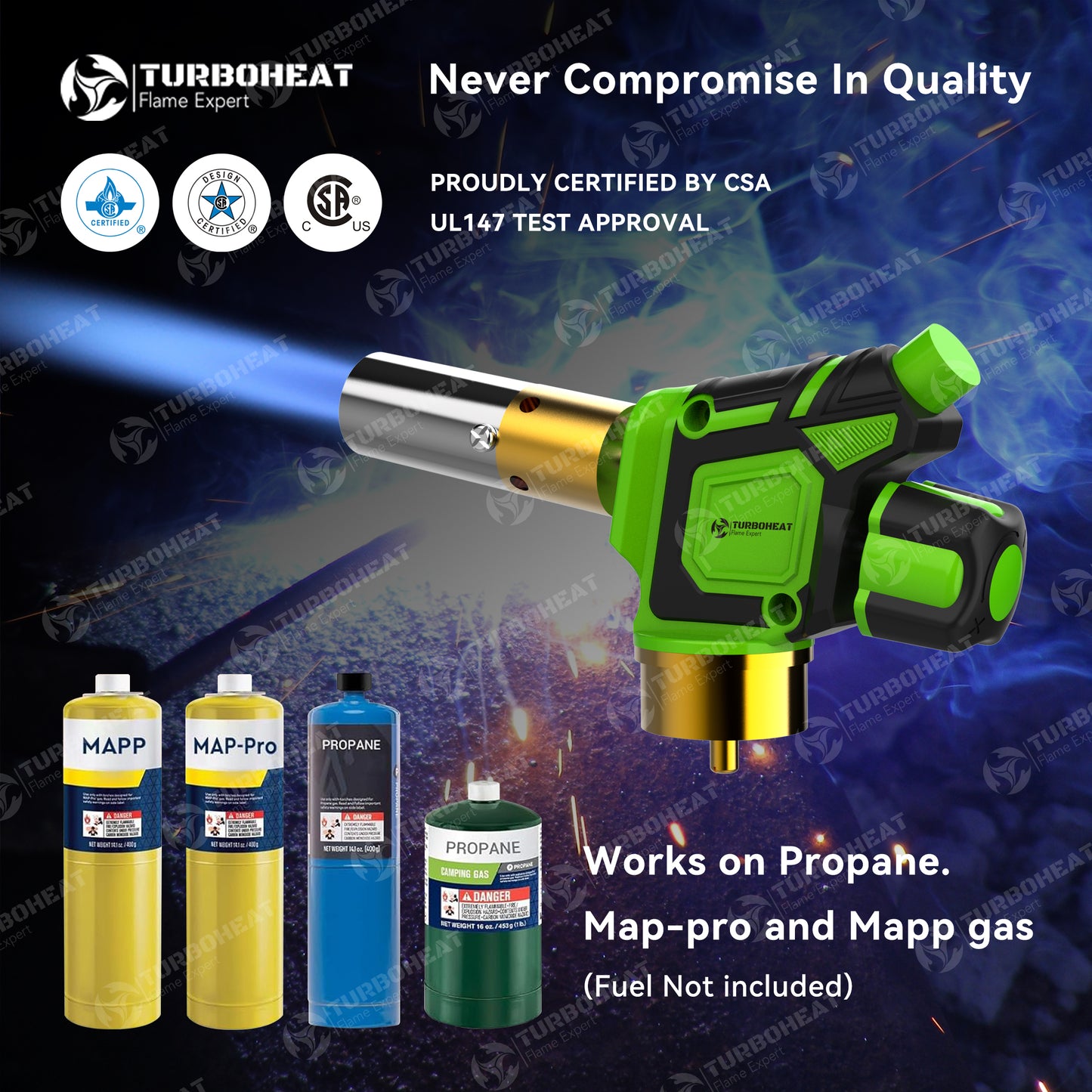 Handy Cyclone Propane Torch Head Turbo Flame Self Ignite Small Welding Torch Fuel on Propane MAPP MAP Pro Gas Cylinder Tank Push Button Trigger Start Mini Nozzle Soldering Brazing Glass Work