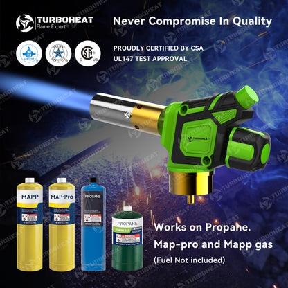 Handy Cyclone Propane Torch Head Turbo Flame Self Ignite Small Welding Torch Fuel on Propane MAPP MAP Pro Gas Cylinder Tank Push Button Trigger Start Mini Nozzle Soldering Brazing Glass Work