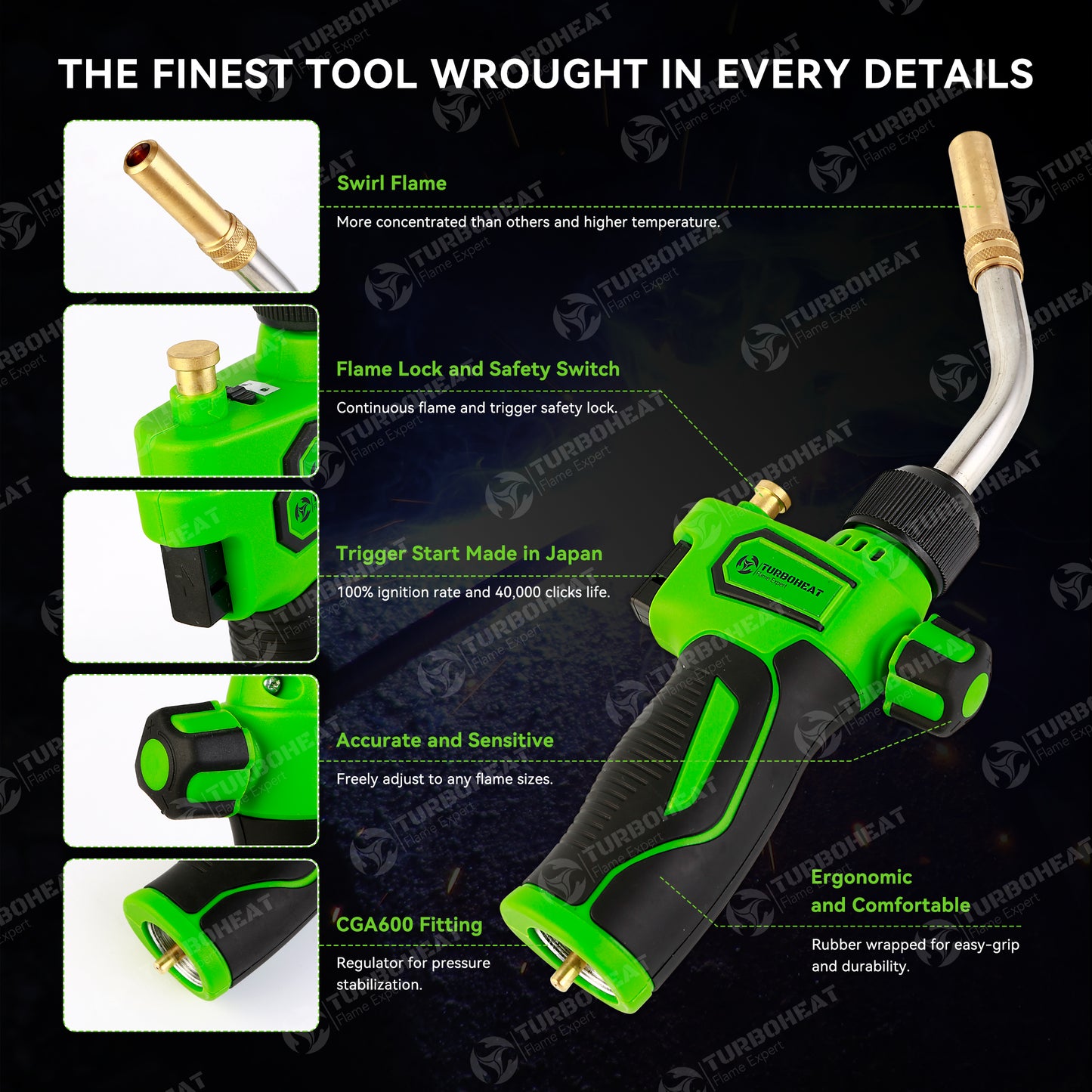 Propane Torch Head,High-Intensity Propane Torch Head with Igniter,Trigger Start MAPP Gas Torch Gun Rubber Easy Grip Handle,MAP Gas Torch Kit for MAPP PRO Propane Soldering Welding Brazing 