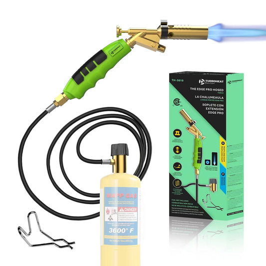 Super Jumbo Turbo Flame Propane Brass Torch with 5 ft Hose & Self Ignition High Intensity Portable Welding Torch kit Fuel on MAPP MAP Pro Gas for Soldering Brazing Large Diameter Copper Pipe