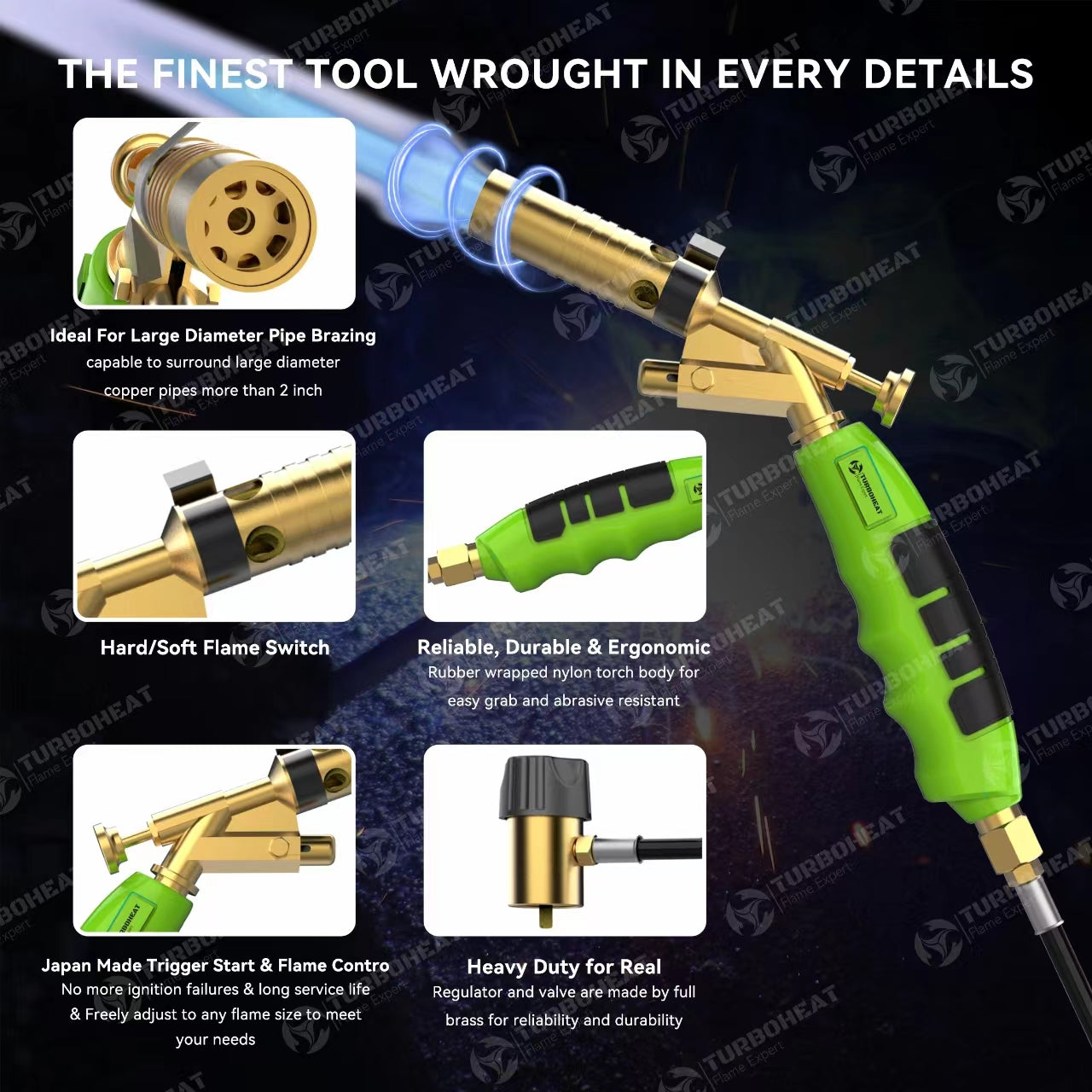 Super Jumbo Turbo Flame Propane Brass Torch with 5 ft Hose & Self Ignition High Intensity Portable Welding Torch kit Fuel on MAPP MAP Pro Gas for Soldering Brazing Large Diameter Copper Pipe