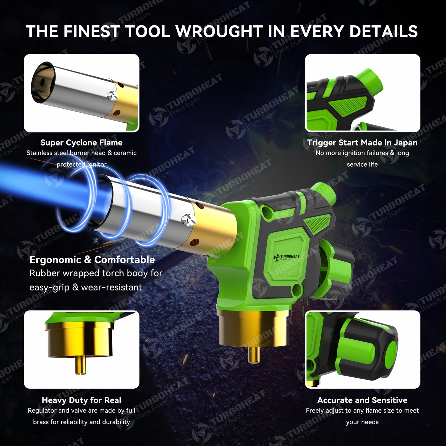 Handy Cyclone Propane Torch Head Turbo Flame Self Ignite Small Welding Torch Fuel on Propane MAPP MAP Pro Gas Cylinder Tank Push Button Trigger Start Mini Nozzle Soldering Brazing Glass Work