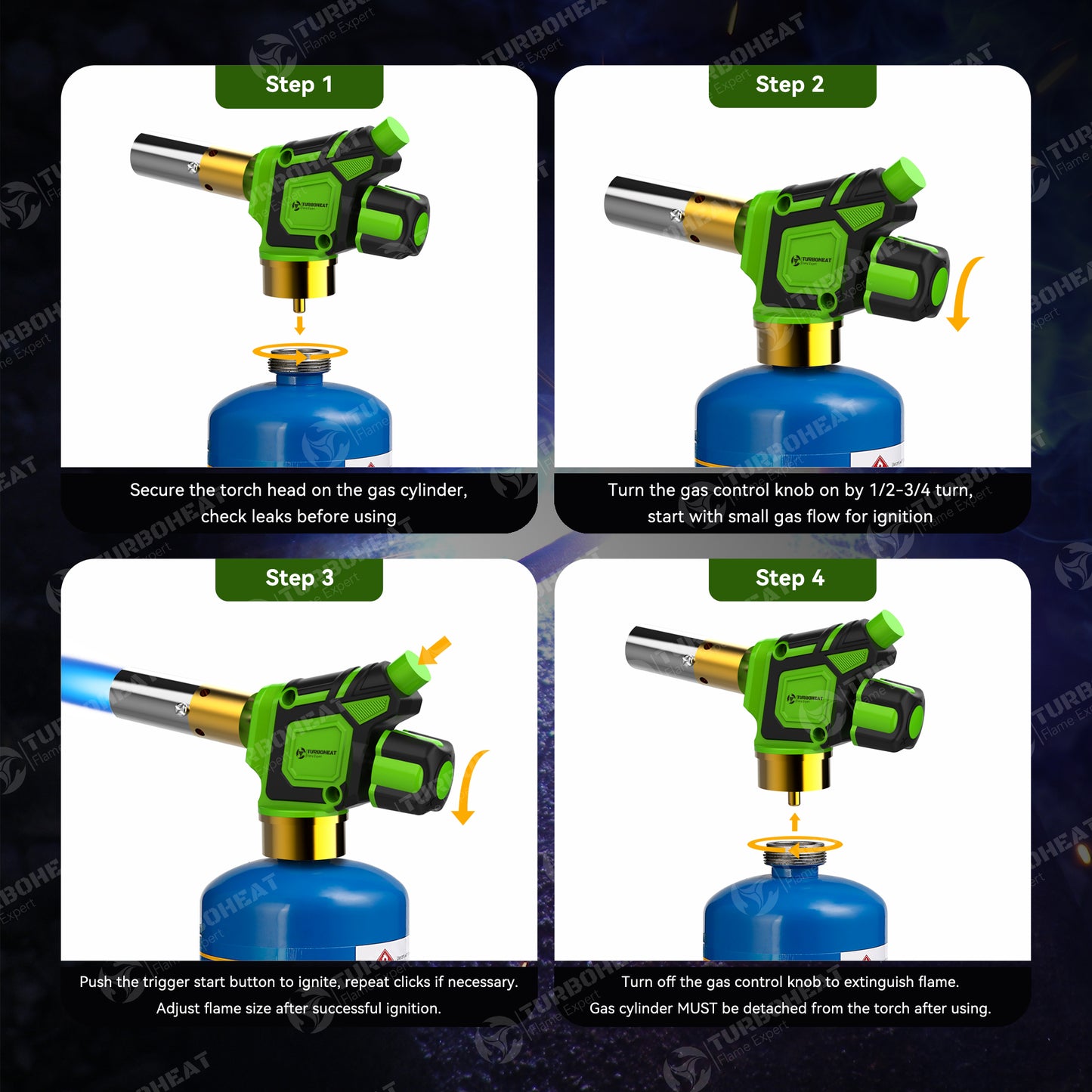 Handy Cyclone Propane Torch Head Turbo Flame Self Ignite Small Welding Torch Fuel on Propane MAPP MAP Pro Gas Cylinder Tank Push Button Trigger Start Mini Nozzle Soldering Brazing Glass Work