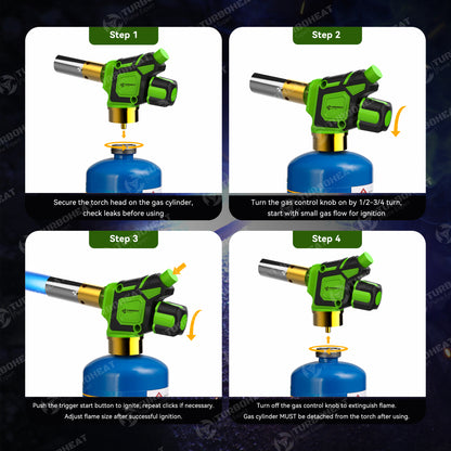 Handy Cyclone Propane Torch Head Turbo Flame Self Ignite Small Welding Torch Fuel on Propane MAPP MAP Pro Gas Cylinder Tank Push Button Trigger Start Mini Nozzle Soldering Brazing Glass Work