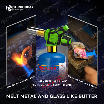 Handy Cyclone Propane Torch Head Turbo Flame Self Ignite Small Welding Torch Fuel on Propane MAPP MAP Pro Gas Cylinder Tank Push Button Trigger Start Mini Nozzle Soldering Brazing Glass Work