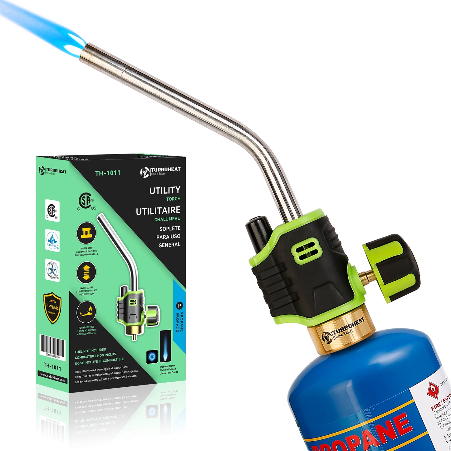 Handy Utility Propane Torch Head Webbed Flame Self Ignite Small Welding Torch Fuel on Propane Gas Cylinder Tank Push Button Trigger Start Mini Nozzle Soldering Brazing Glass Work
