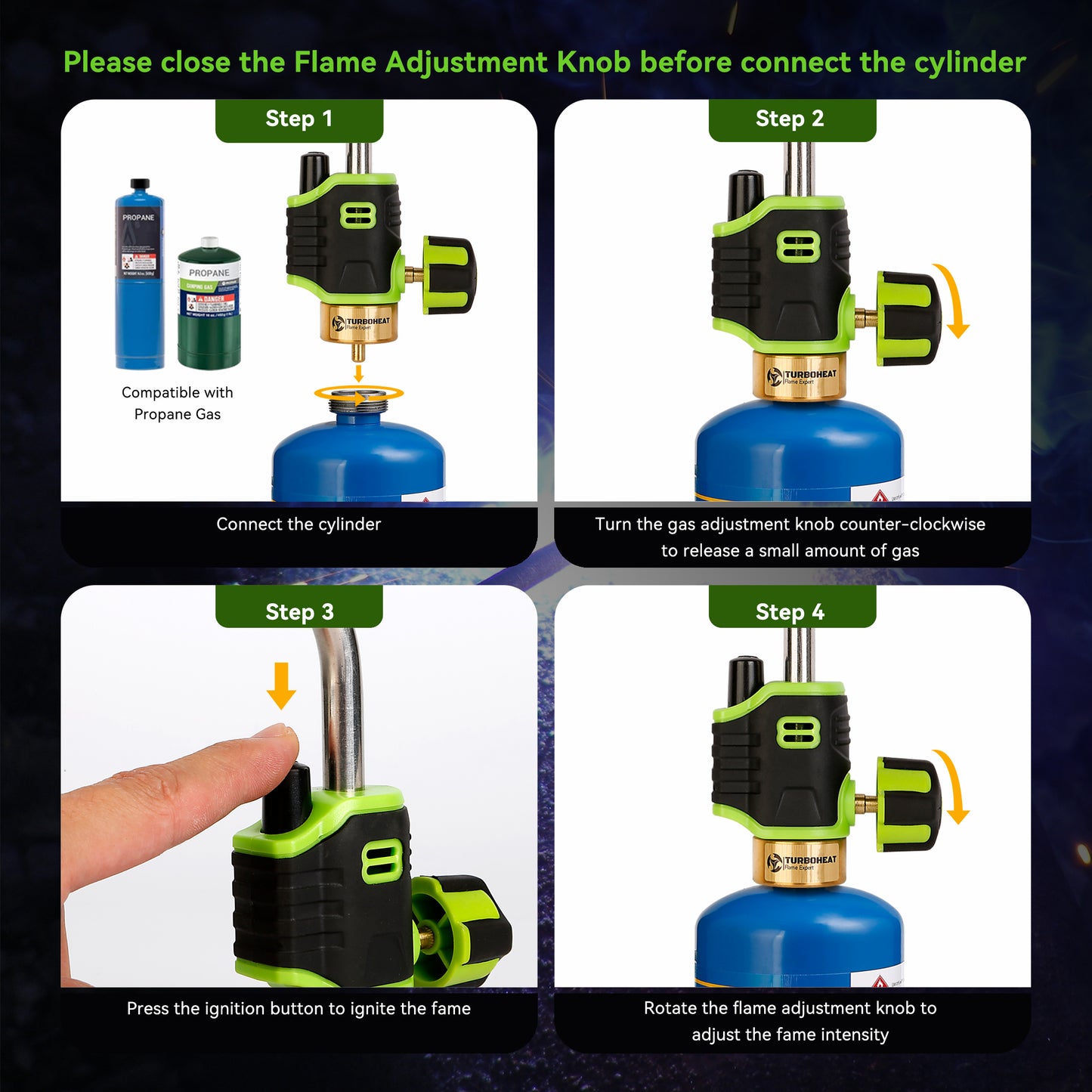 Handy Utility Propane Torch Head Webbed Flame Self Ignite Small Welding Torch Fuel on Propane Gas Cylinder Tank Push Button Trigger Start Mini Nozzle Soldering Brazing Glass Work