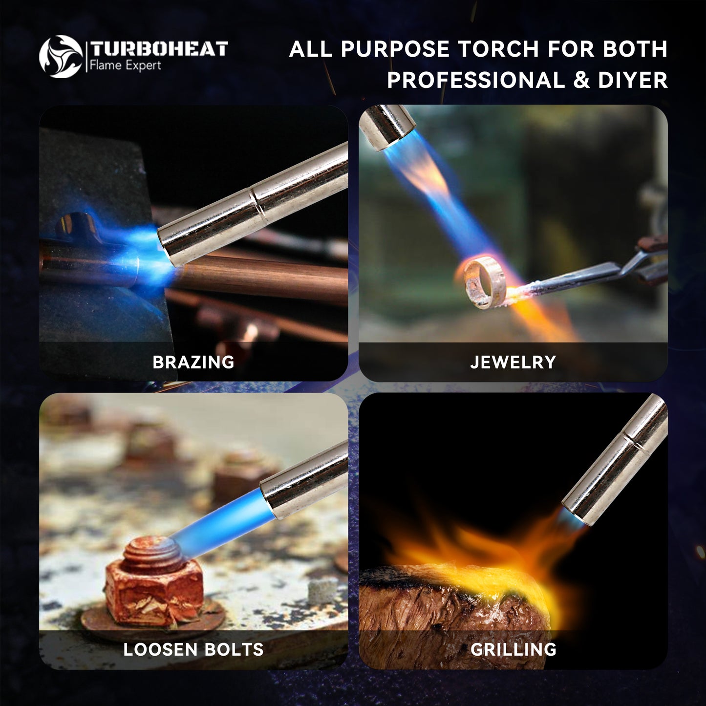 Handy Utility Propane Torch Head Webbed Flame Self Ignite Small Welding Torch Fuel on Propane Gas Cylinder Tank Push Button Trigger Start Mini Nozzle Soldering Brazing Glass Work