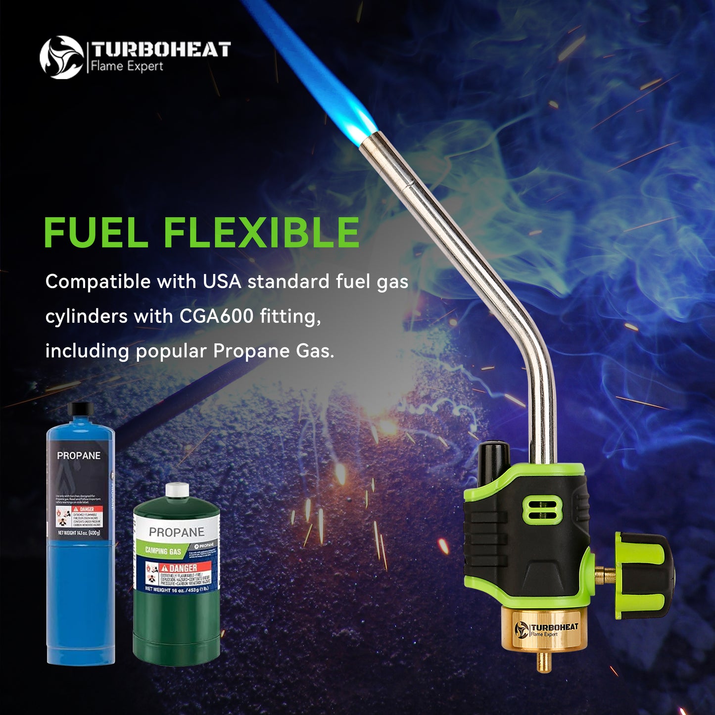 Handy Utility Propane Torch Head Webbed Flame Self Ignite Small Welding Torch Fuel on Propane Gas Cylinder Tank Push Button Trigger Start Mini Nozzle Soldering Brazing Glass Work