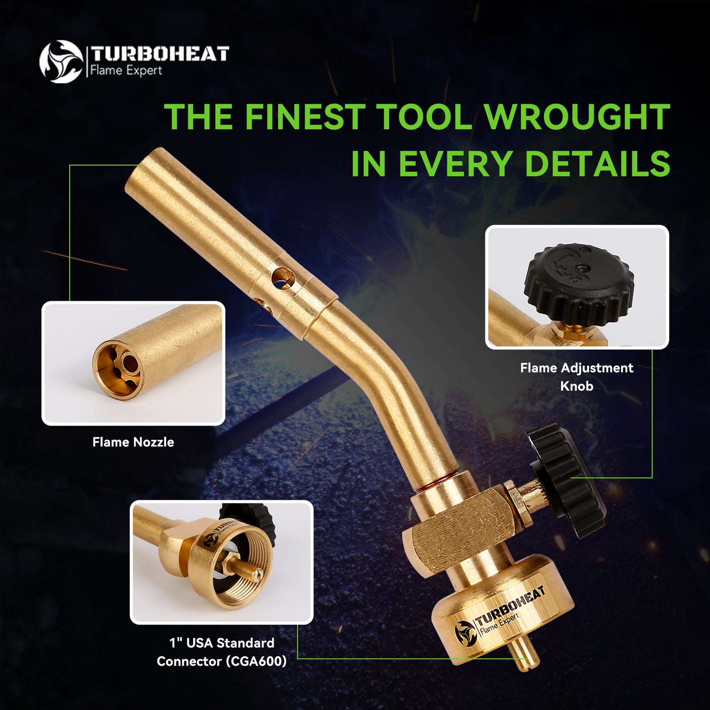 Solid Brass Torch Head with Pencil Flame, Propane Gas Cylinder Tank Mini Nozzle for Soldering, Brazing, Glass Work