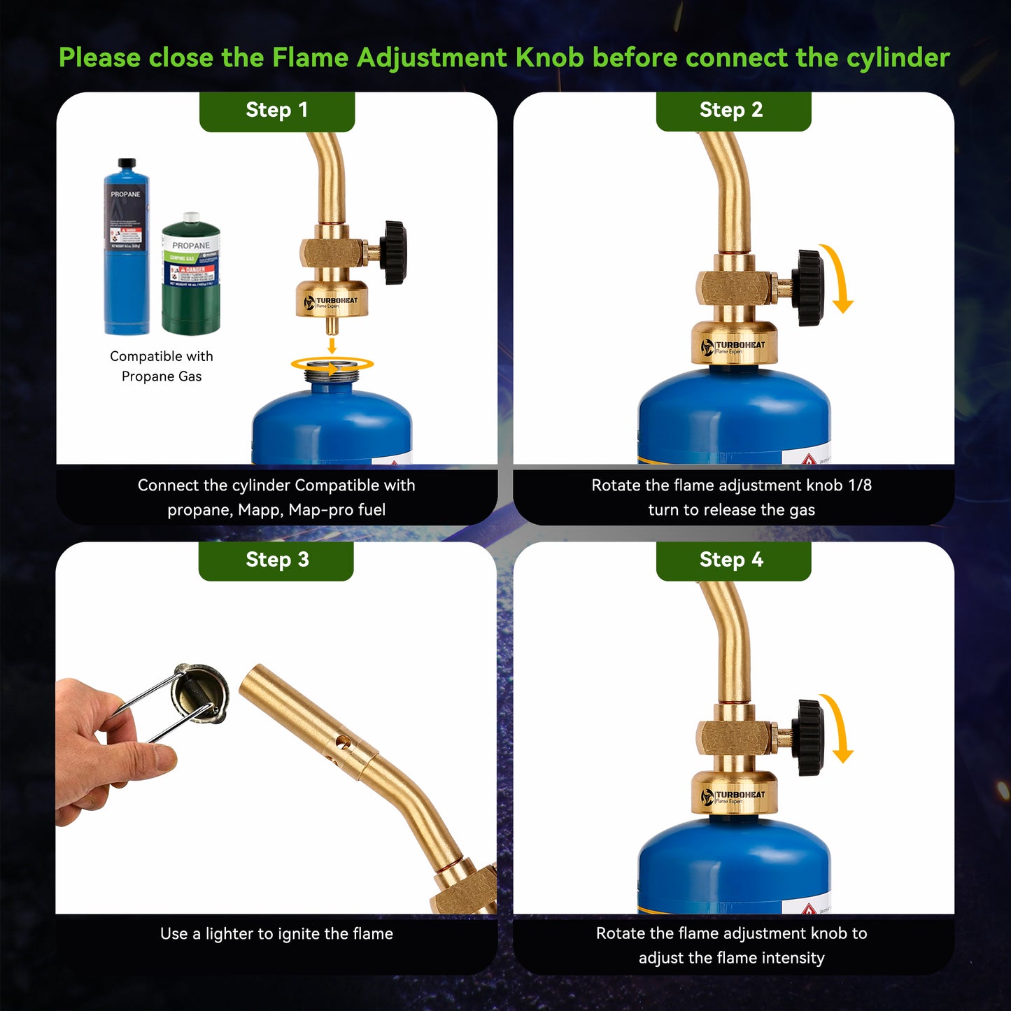 Solid Brass Torch Head with Pencil Flame, Propane Gas Cylinder Tank Mini Nozzle for Soldering, Brazing, Glass Work