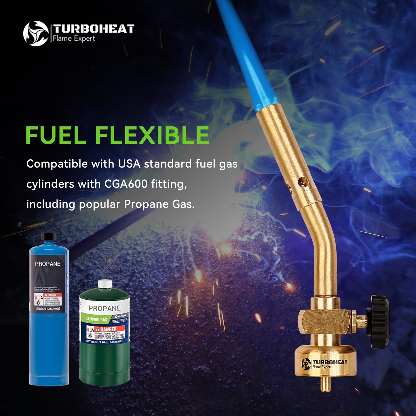 Solid Brass Torch Head with Pencil Flame, Propane Gas Cylinder Tank Mini Nozzle for Soldering, Brazing, Glass Work