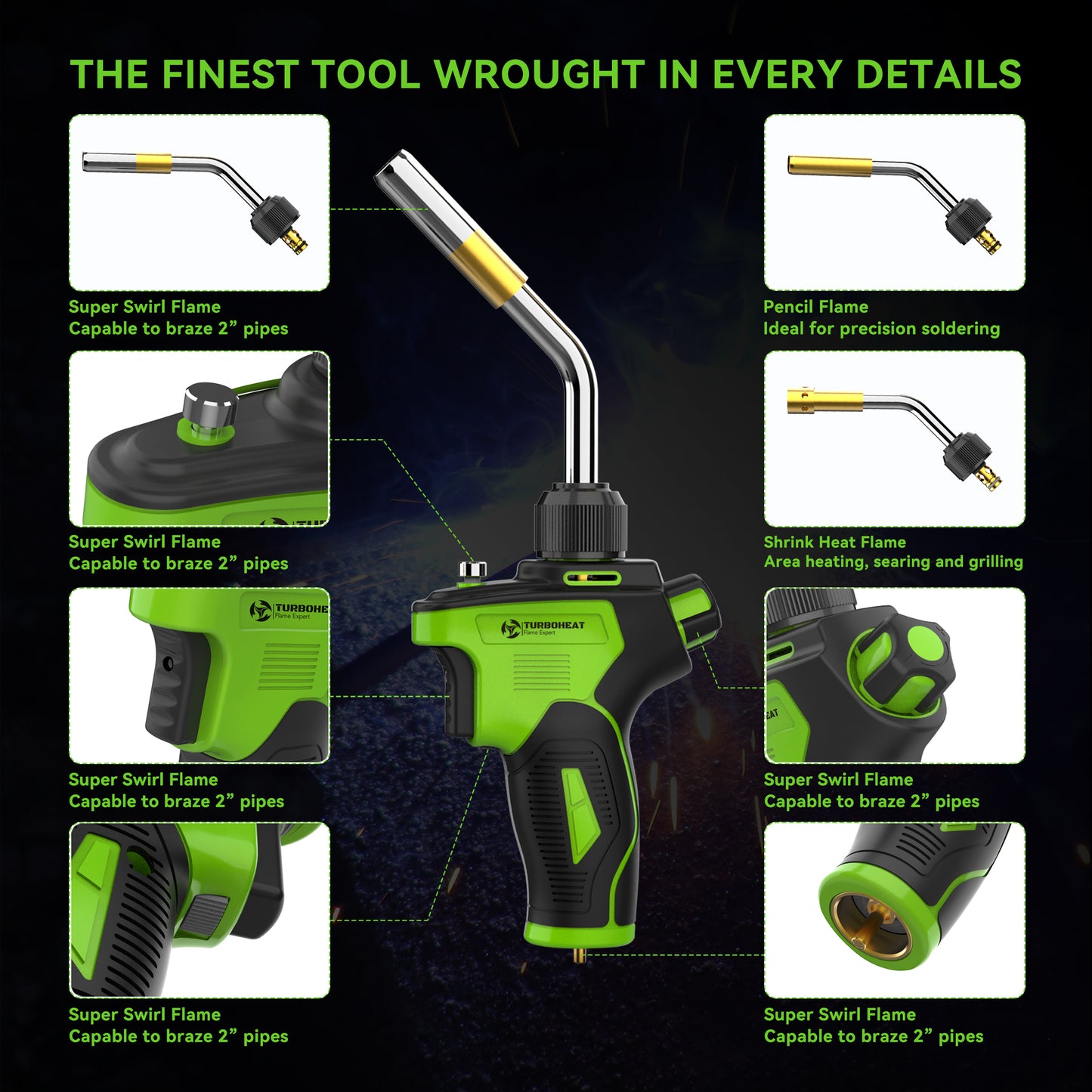 TH-2011 Metal Handle Interchangeable Tube Gas Welding Torch Kit,3 Tubes (Swirl, Pencil, Shrink Searing),Fuel MAPP MAP PRO Propane,Auto Trigger Start, Soldering Brazing Cooking,Heavy Duty 