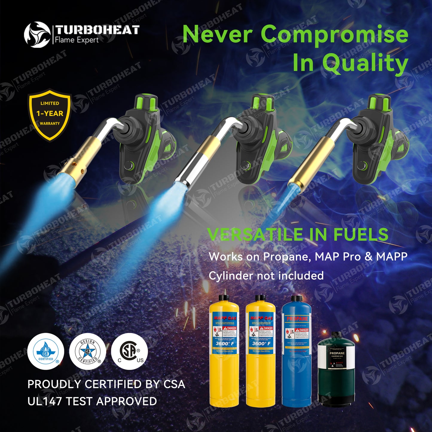 TH-2011 Metal Handle Interchangeable Tube Gas Welding Torch Kit,3 Tubes (Swirl, Pencil, Shrink Searing),Fuel MAPP MAP PRO Propane,Auto Trigger Start, Soldering Brazing Cooking,Heavy Duty 