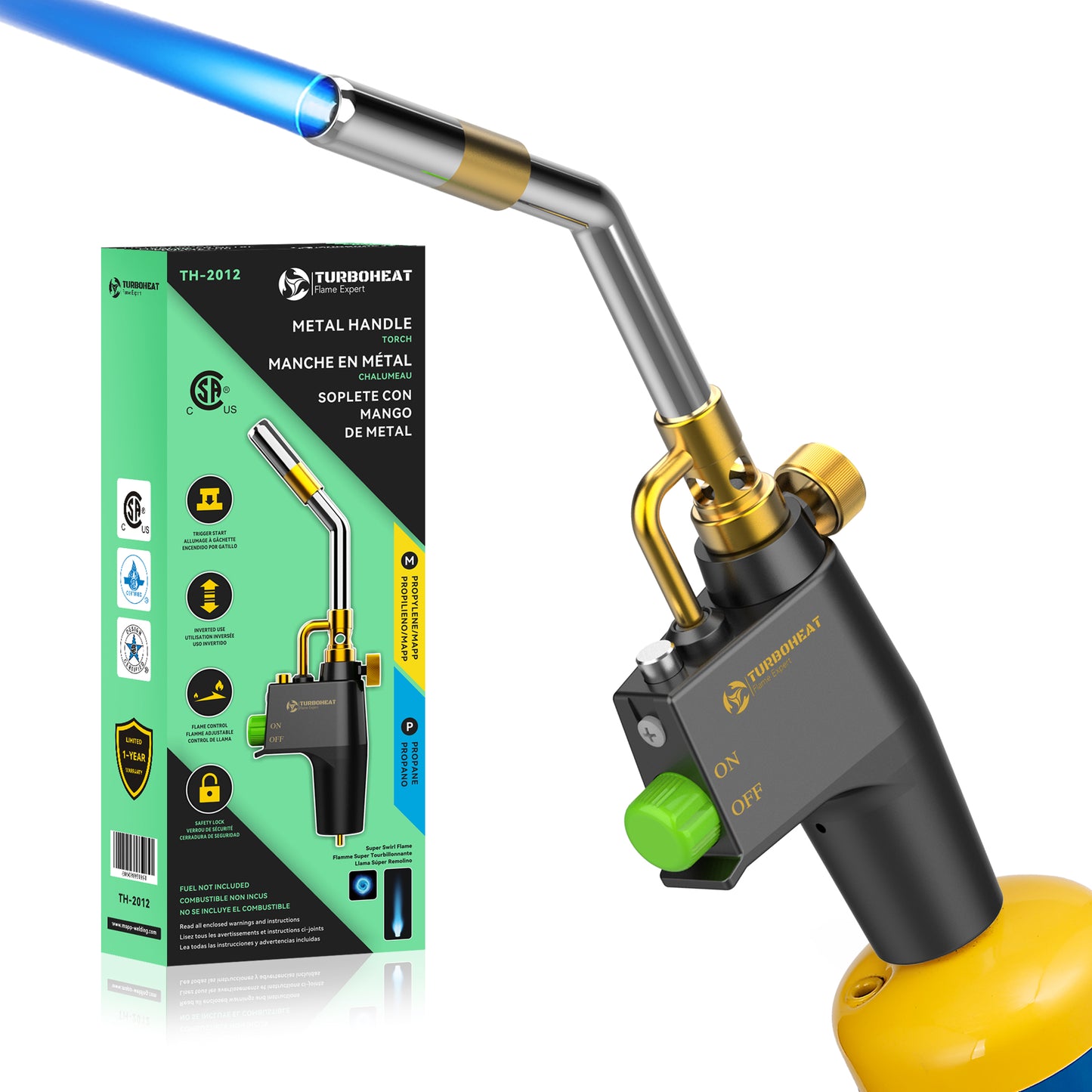 High-Intensity Propane Torch Head,Trigger Start MAPP Gas Torch,Heavy-duty Full Metal Handle Propane Torch Head with Igniter MAP Gas Torch Kit for MAPP PRO Propane Soldering Welding Brazing