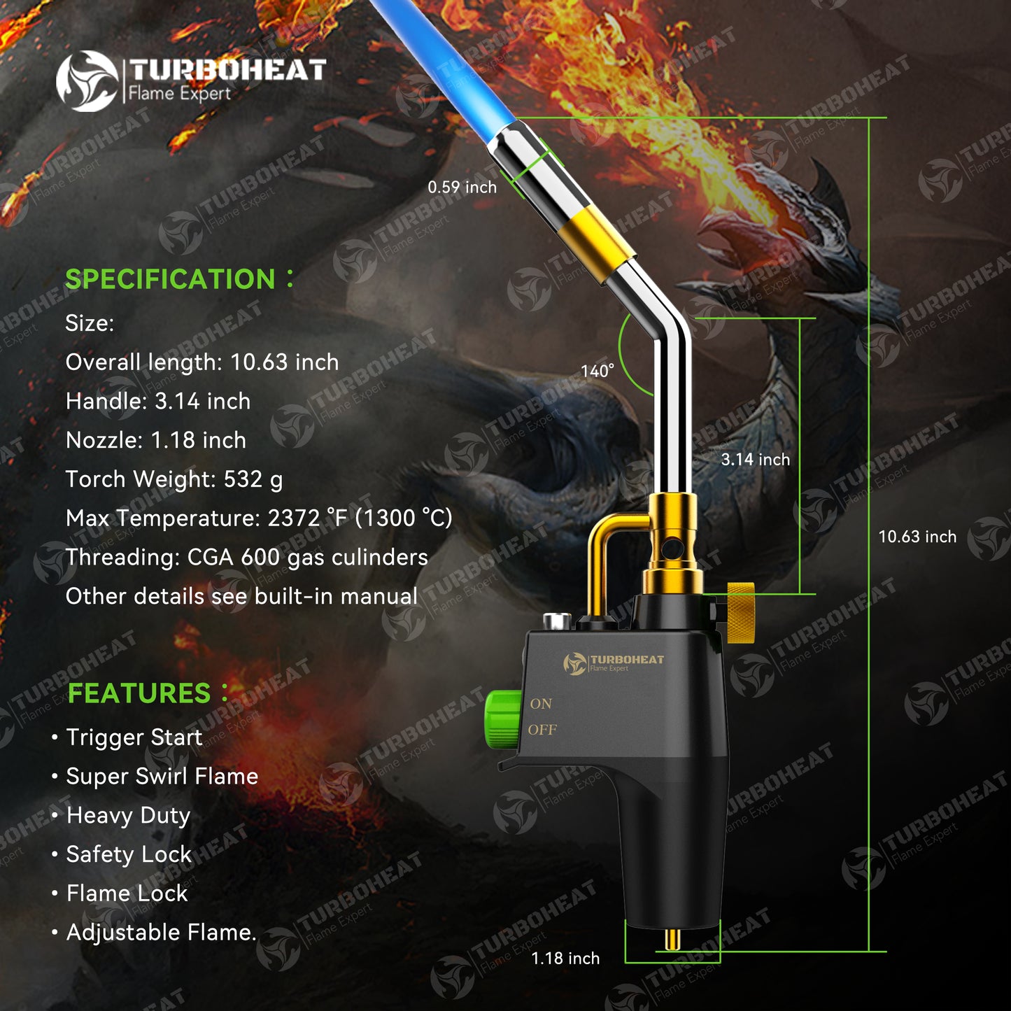 High-Intensity Propane Torch Head,Trigger Start MAPP Gas Torch,Heavy-duty Full Metal Handle Propane Torch Head with Igniter MAP Gas Torch Kit for MAPP PRO Propane Soldering Welding Brazing