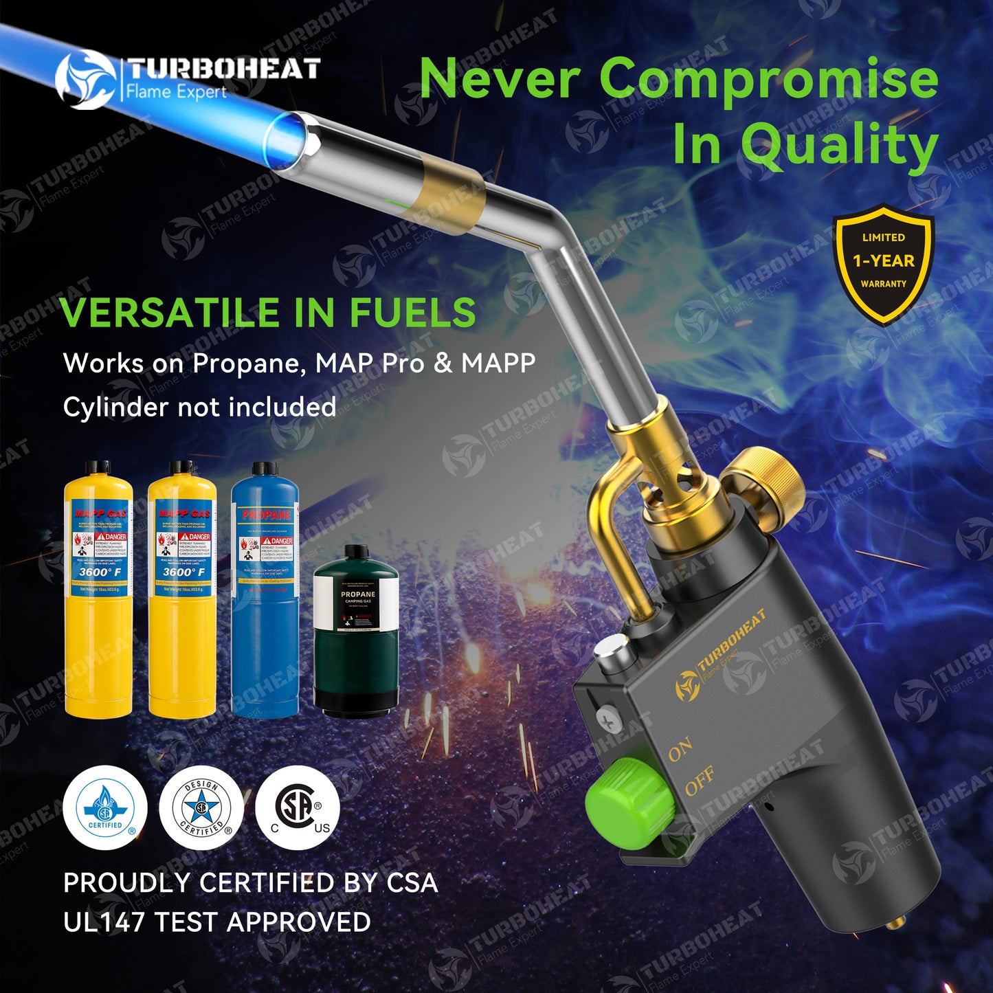 High-Intensity Propane Torch Head,Trigger Start MAPP Gas Torch,Heavy-duty Full Metal Handle Propane Torch Head with Igniter MAP Gas Torch Kit for MAPP PRO Propane Soldering Welding Brazing