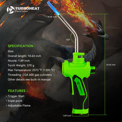 Propane Torch Head with Igniter, Trigger Start, Turbo Torch, Welding, Soldering (Fuel not included)