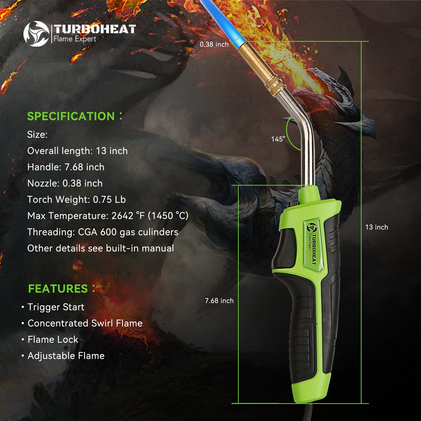 Propane Torch with 5FT Hose, High Intensity Swirl Flame,Trigger-Start, Included Holster For Fuel Canister,Soldering Torch Kit