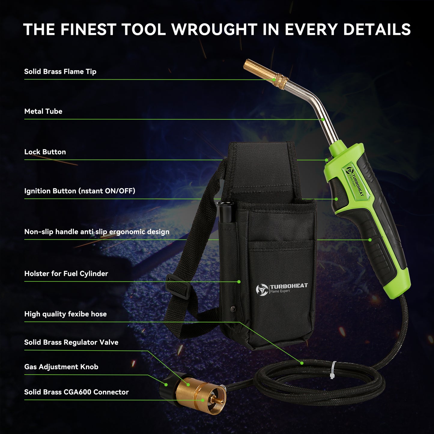Propane Torch with 5FT Hose, High Intensity Swirl Flame,Trigger-Start, Included Holster For Fuel Canister,Soldering Torch Kit