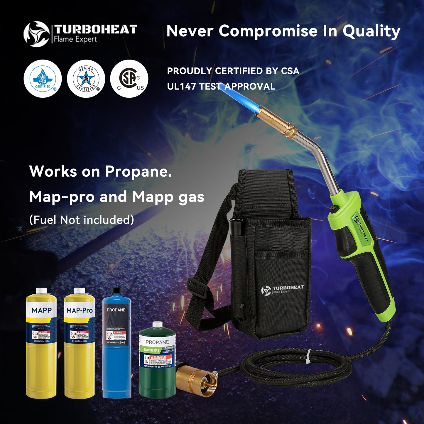 Propane Torch with 5FT Hose, High Intensity Swirl Flame,Trigger-Start, Included Holster For Fuel Canister,Soldering Torch Kit
